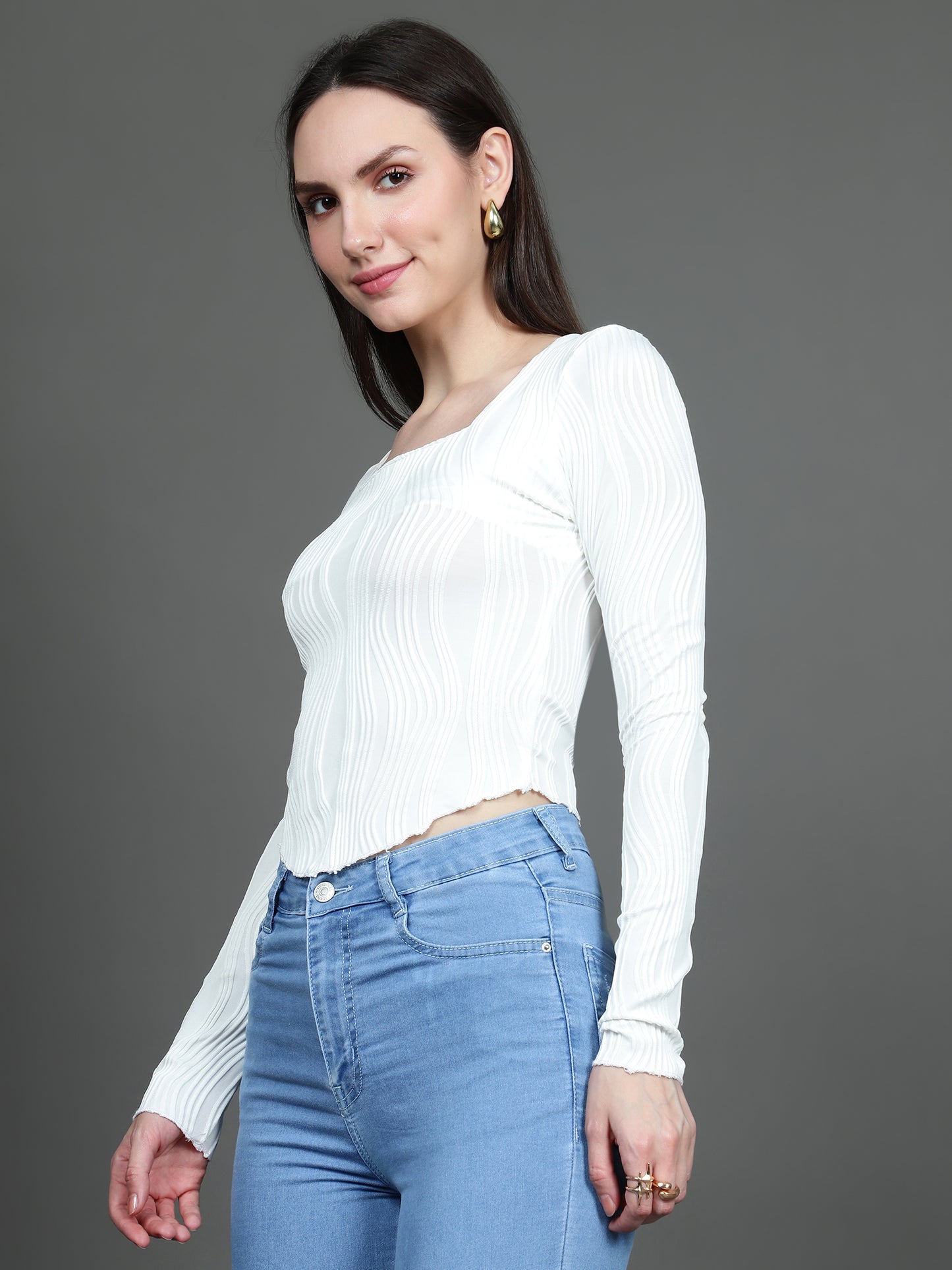Full Sleeve Square Neck T-Shirt (White)