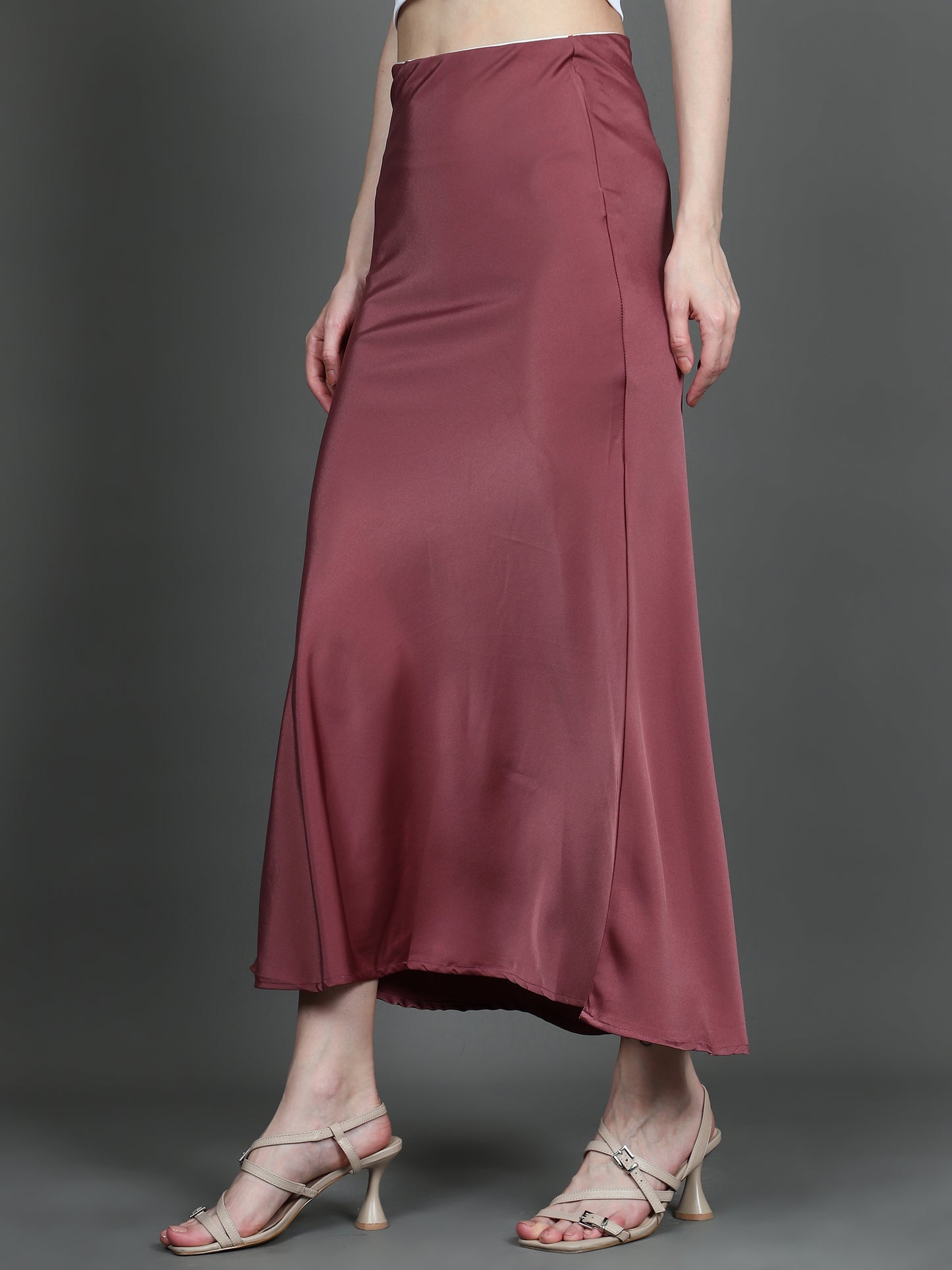 Solid Satin Long Skirt (Red)