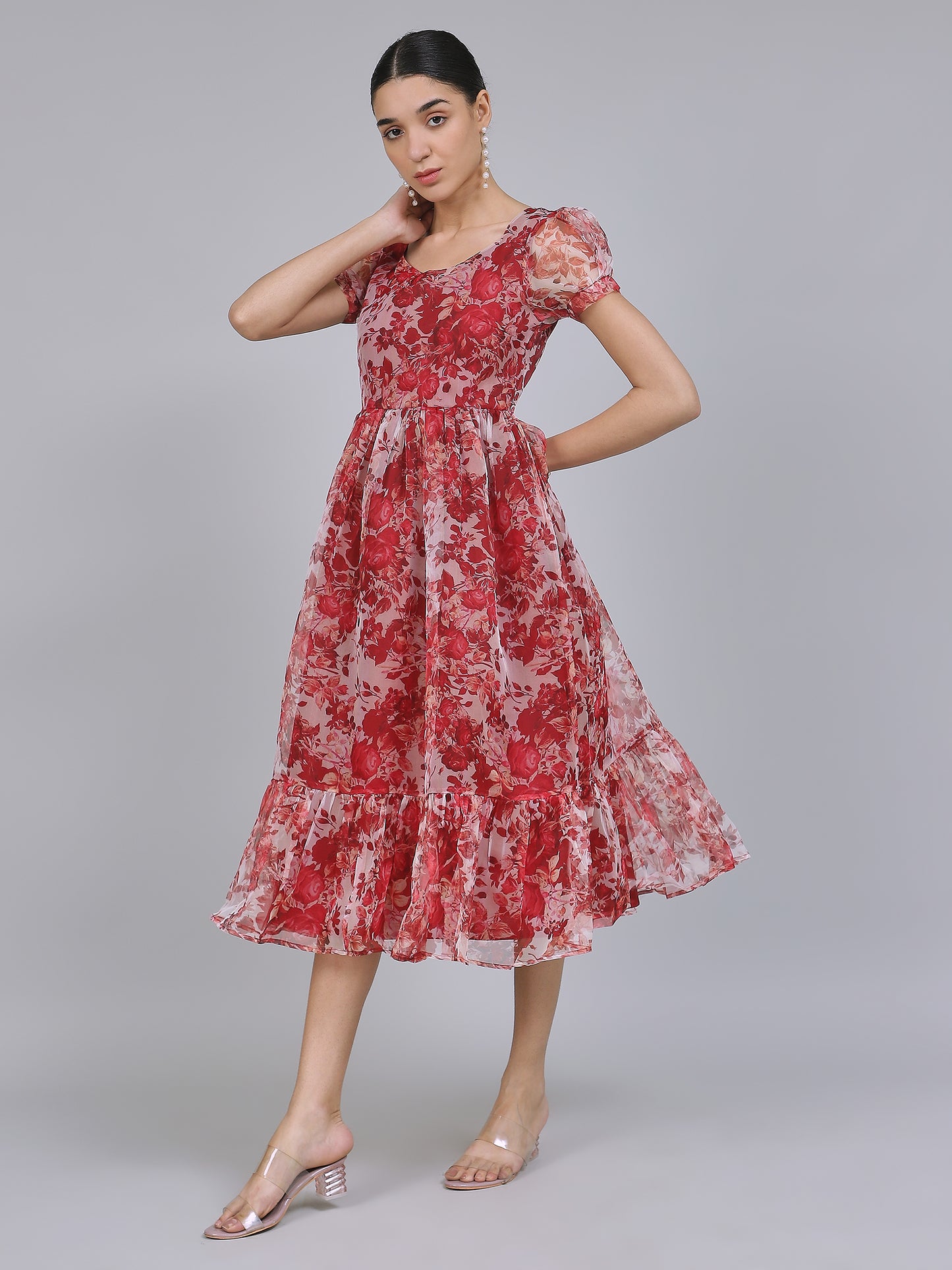 Enchanting Organza Mini Dress (Red)