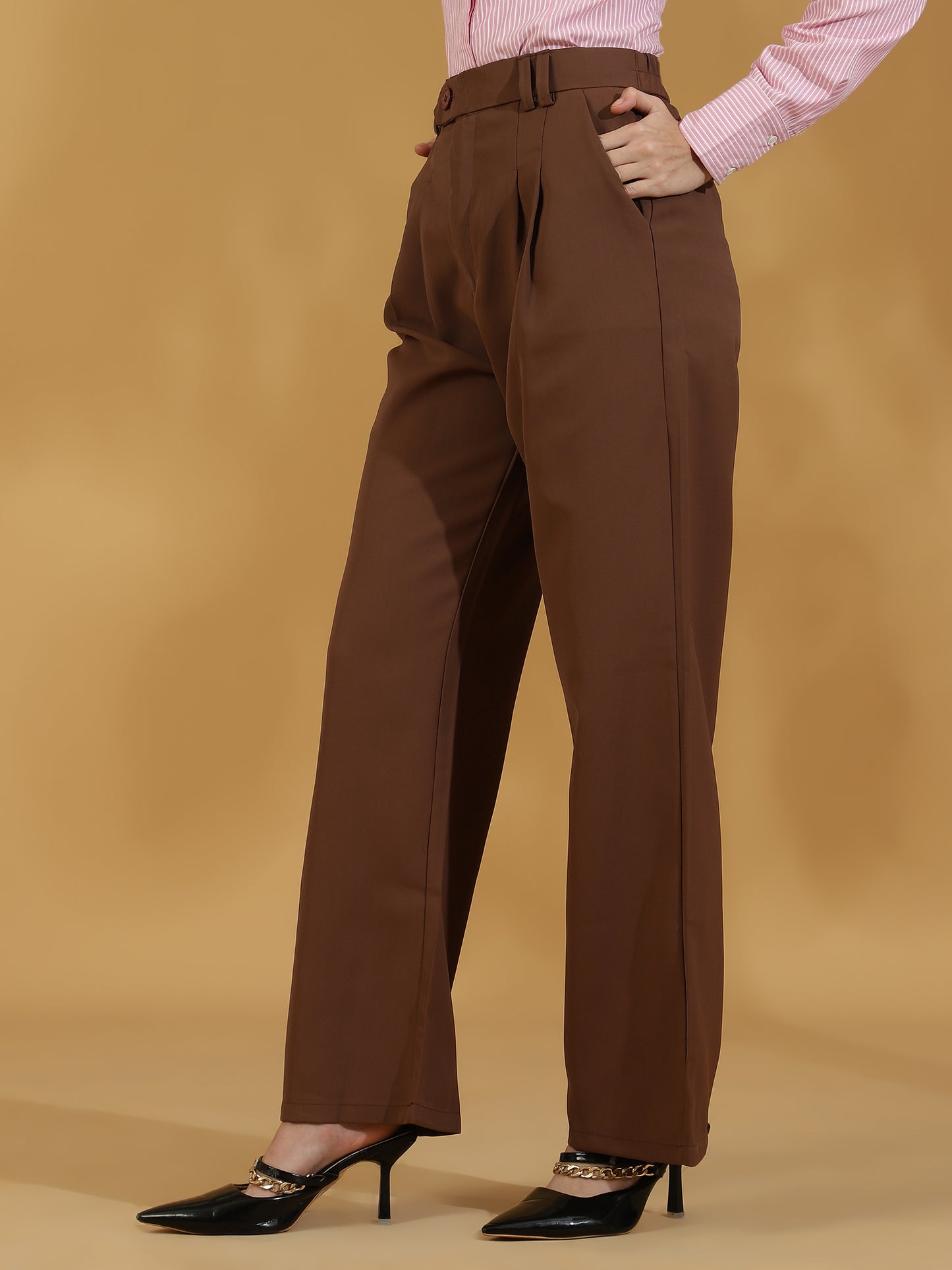 Tailored Pleat Korean Pants (Brown)