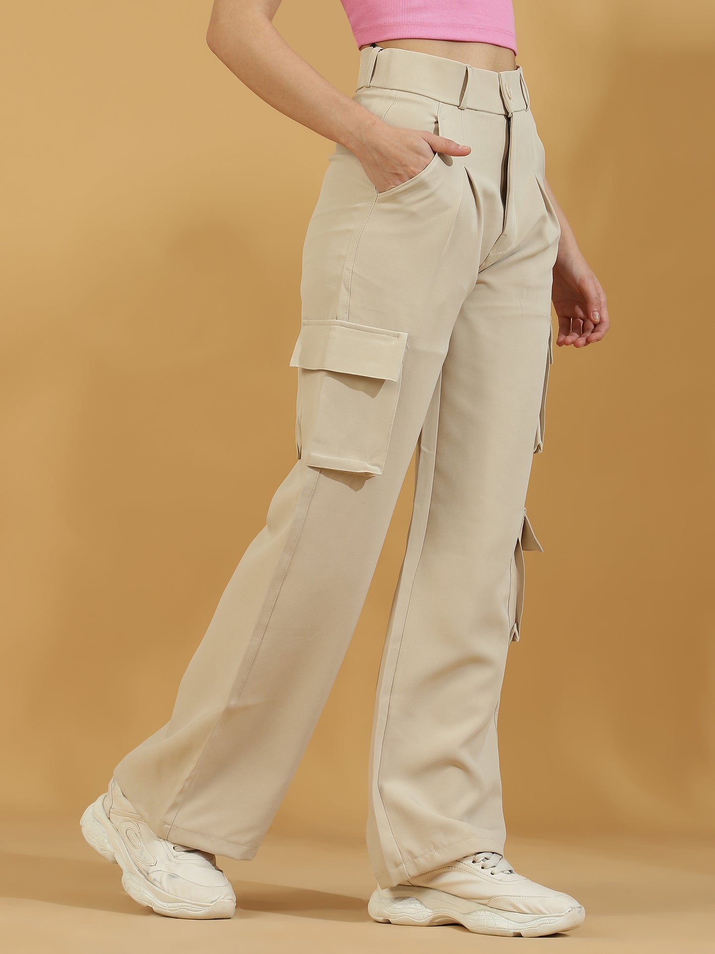 Korean Wide Leg Pants (Light Beige)