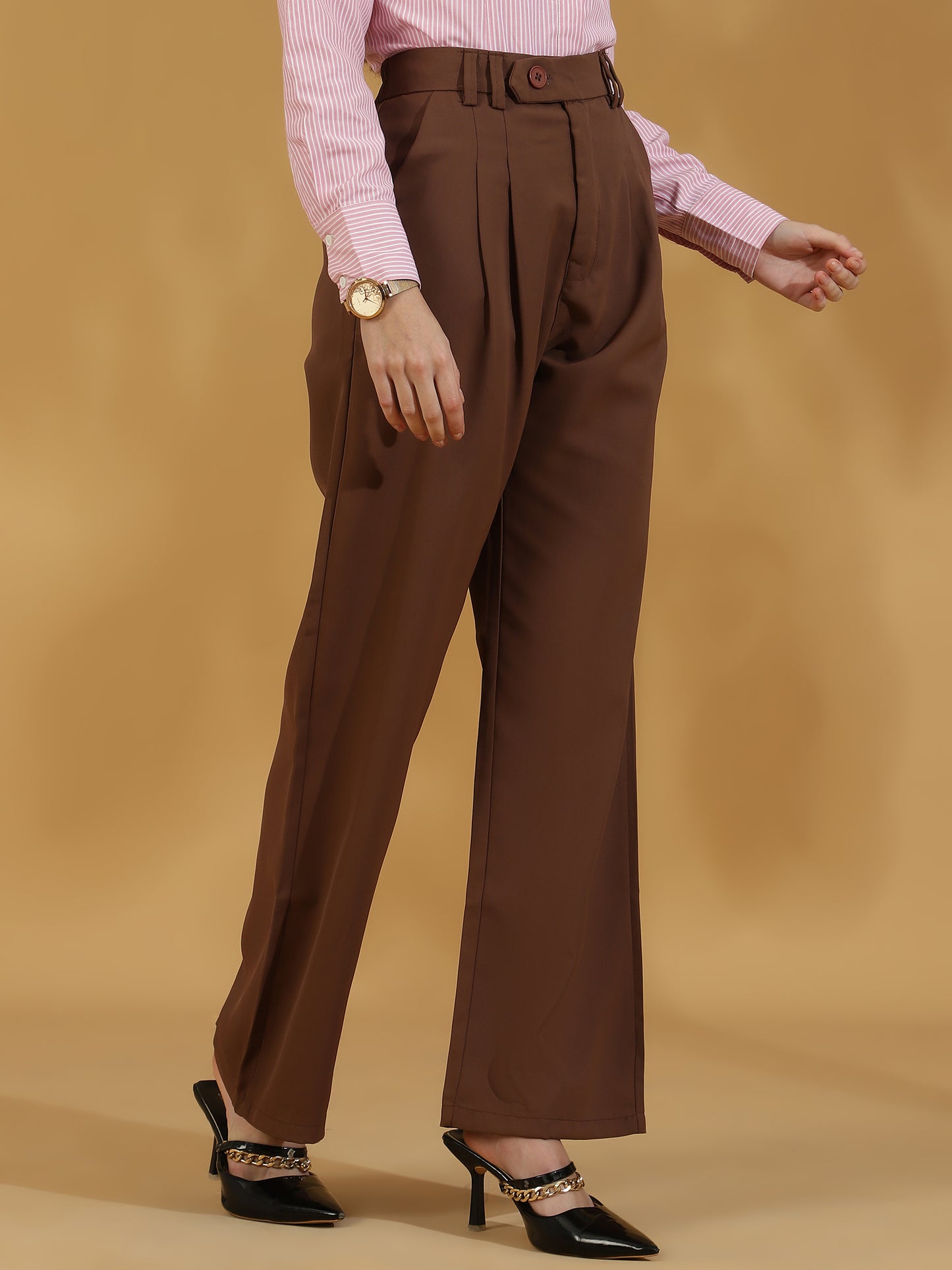 Tailored Pleat Korean Pants (Brown)