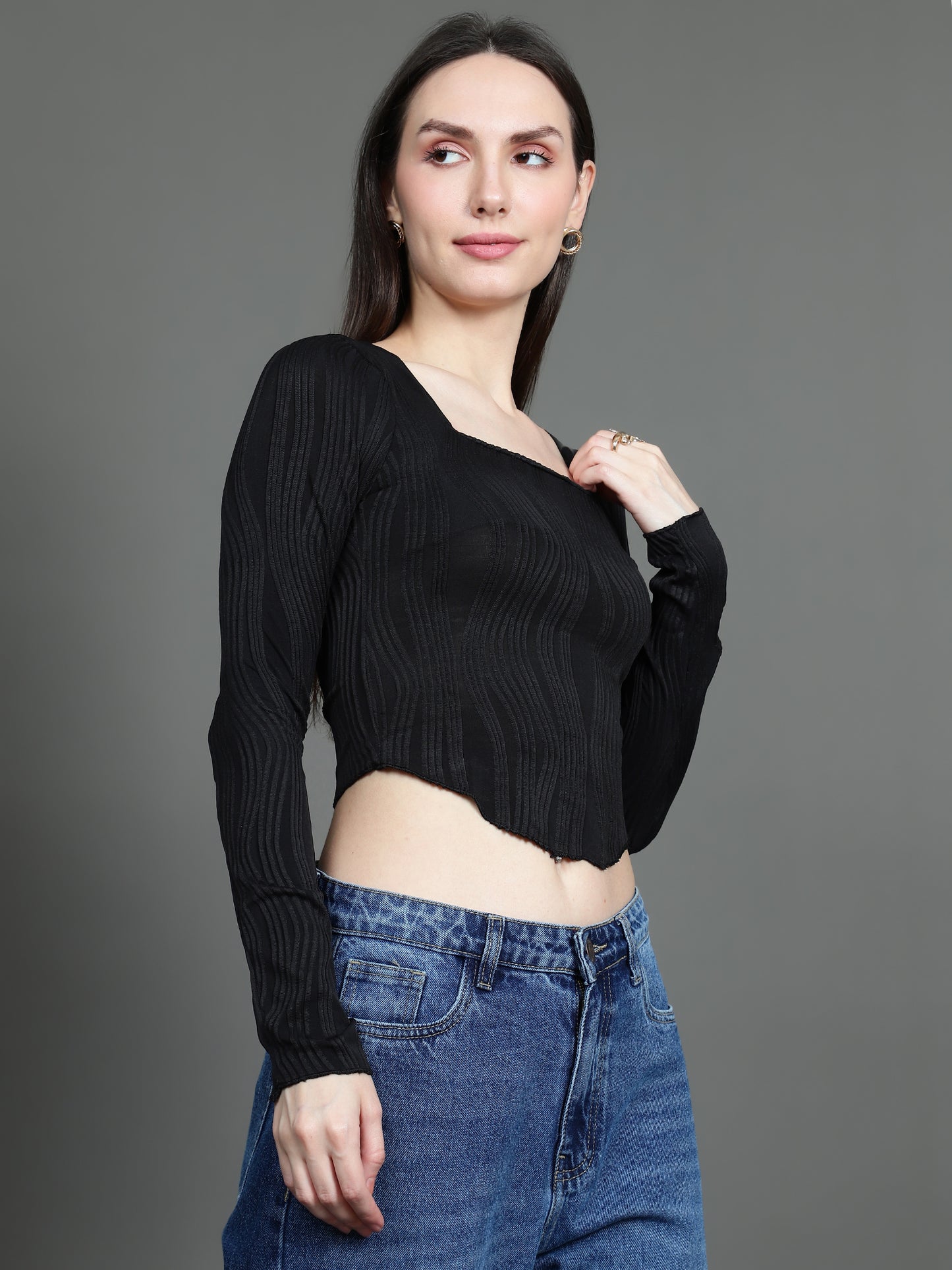 Full Sleeve Square Neck T-Shirt (Black)