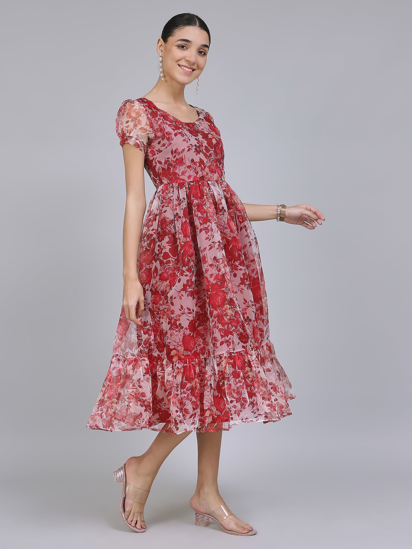 Enchanting Organza Mini Dress (Red)