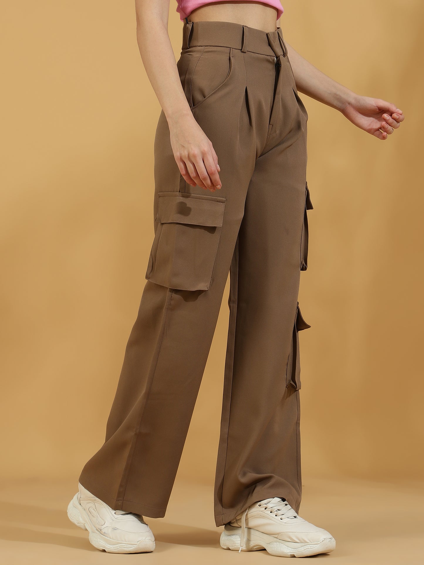 Korean Wide Leg Baggy Pants (Dark Beige)