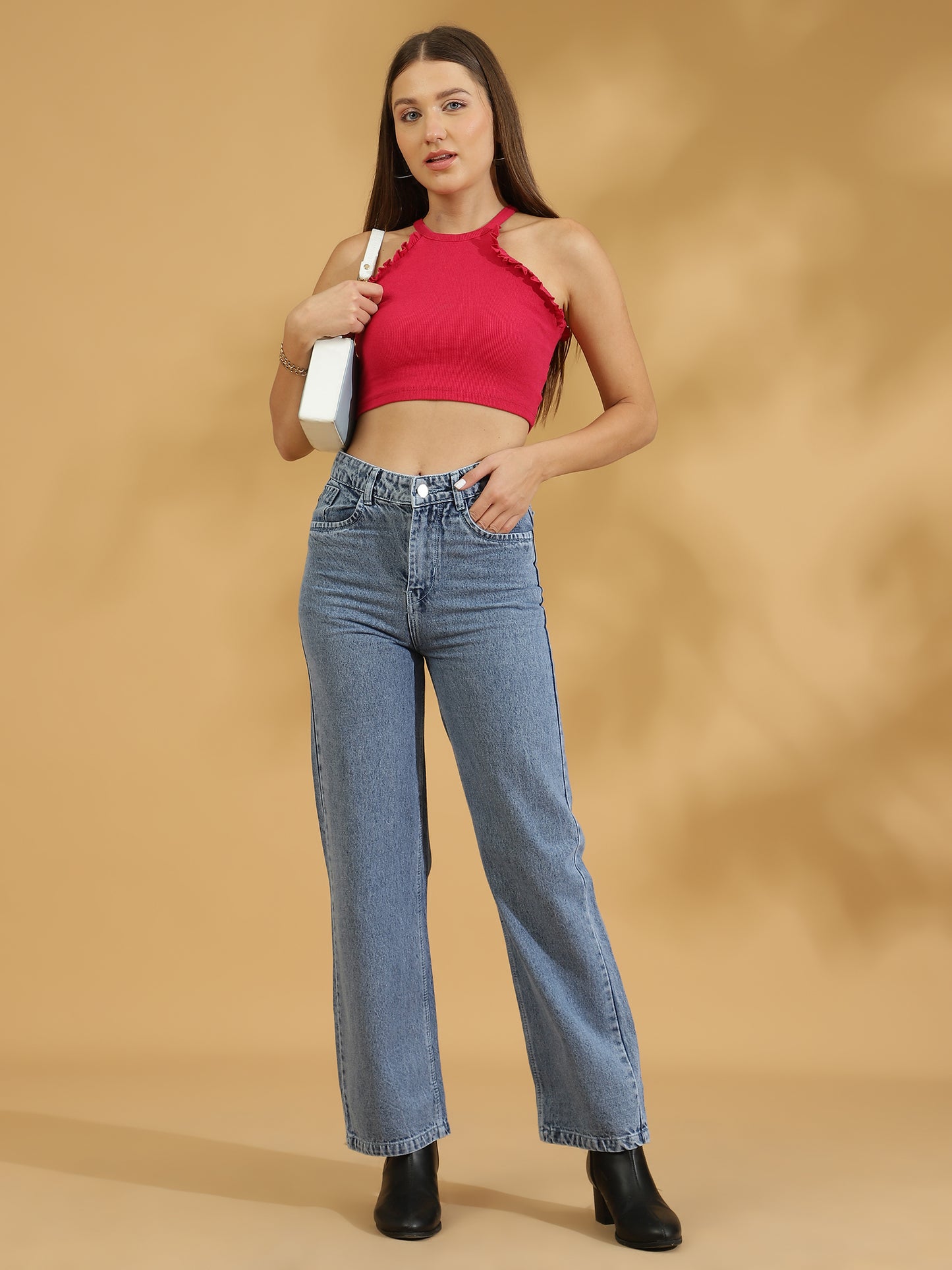 High Rise Straight fit Light Jean (Blue)