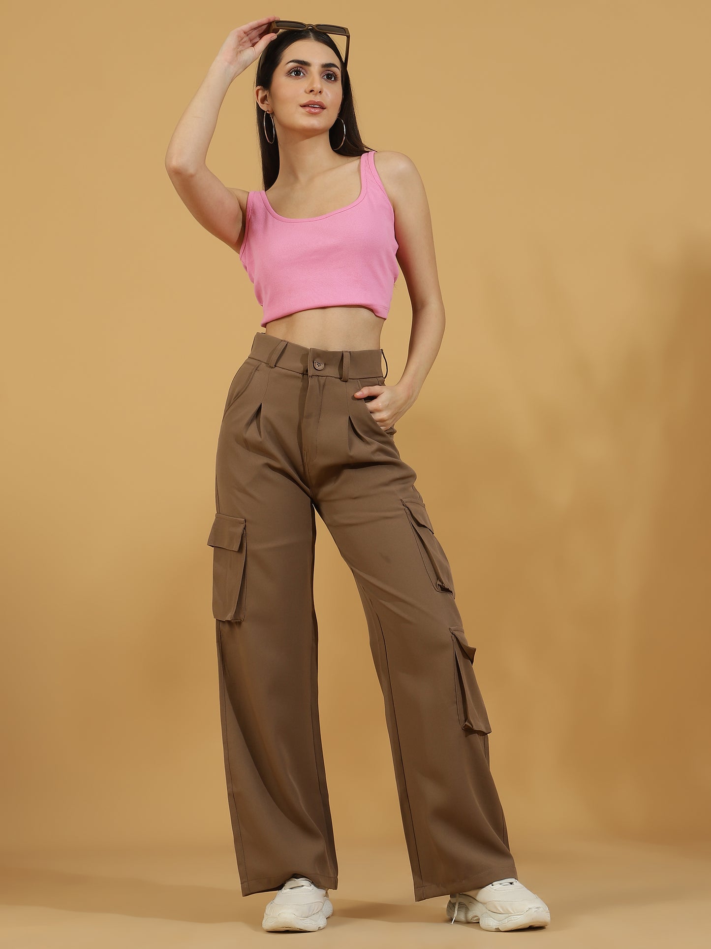 Korean Wide Leg Baggy Pants (Dark Beige)