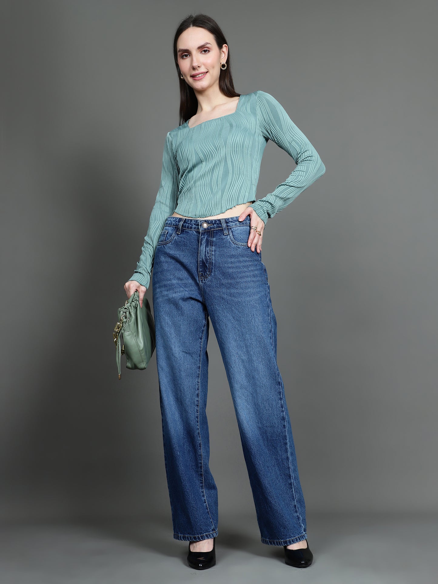 Full Sleeve Square Neck T-Shirt (Basil Green)