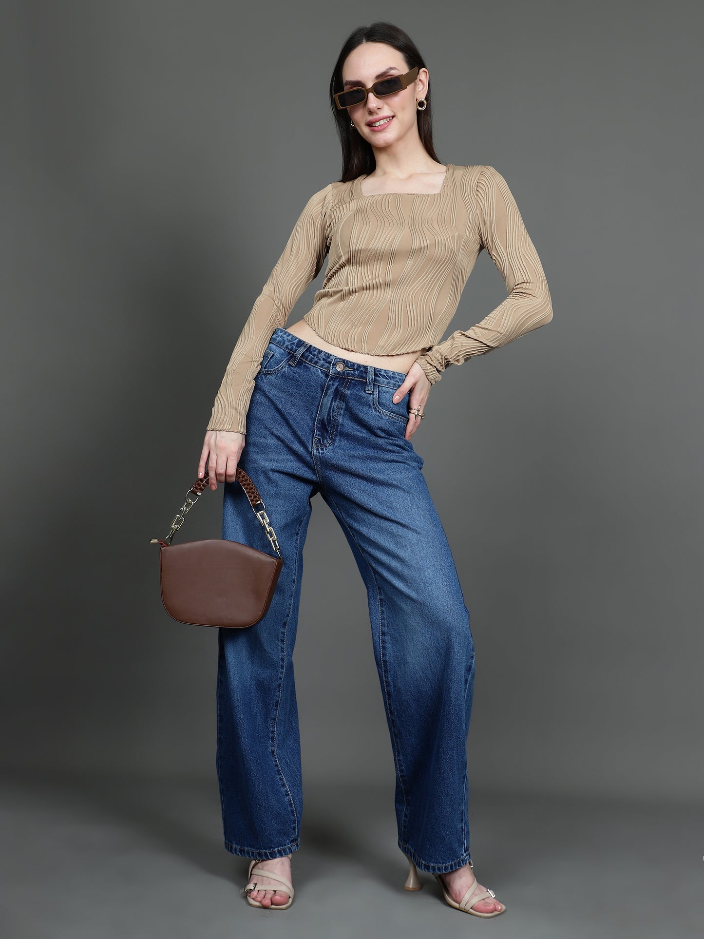 Full Sleeve Square Neck T-Shirt (Beige)