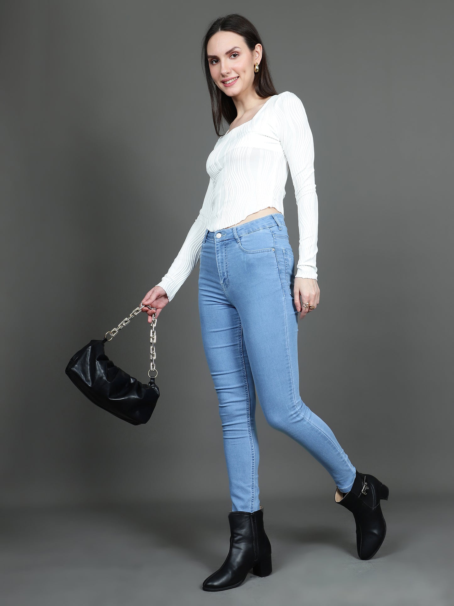 Full Sleeve Square Neck T-Shirt (White)