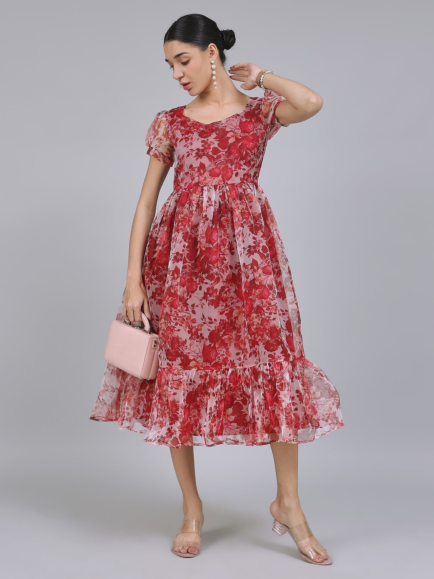 Enchanting Organza Mini Dress (Red)