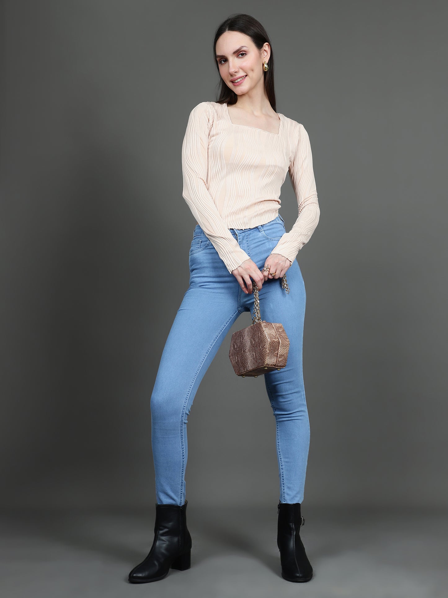 Full Sleeve Square Neck T-Shirt (Cream)