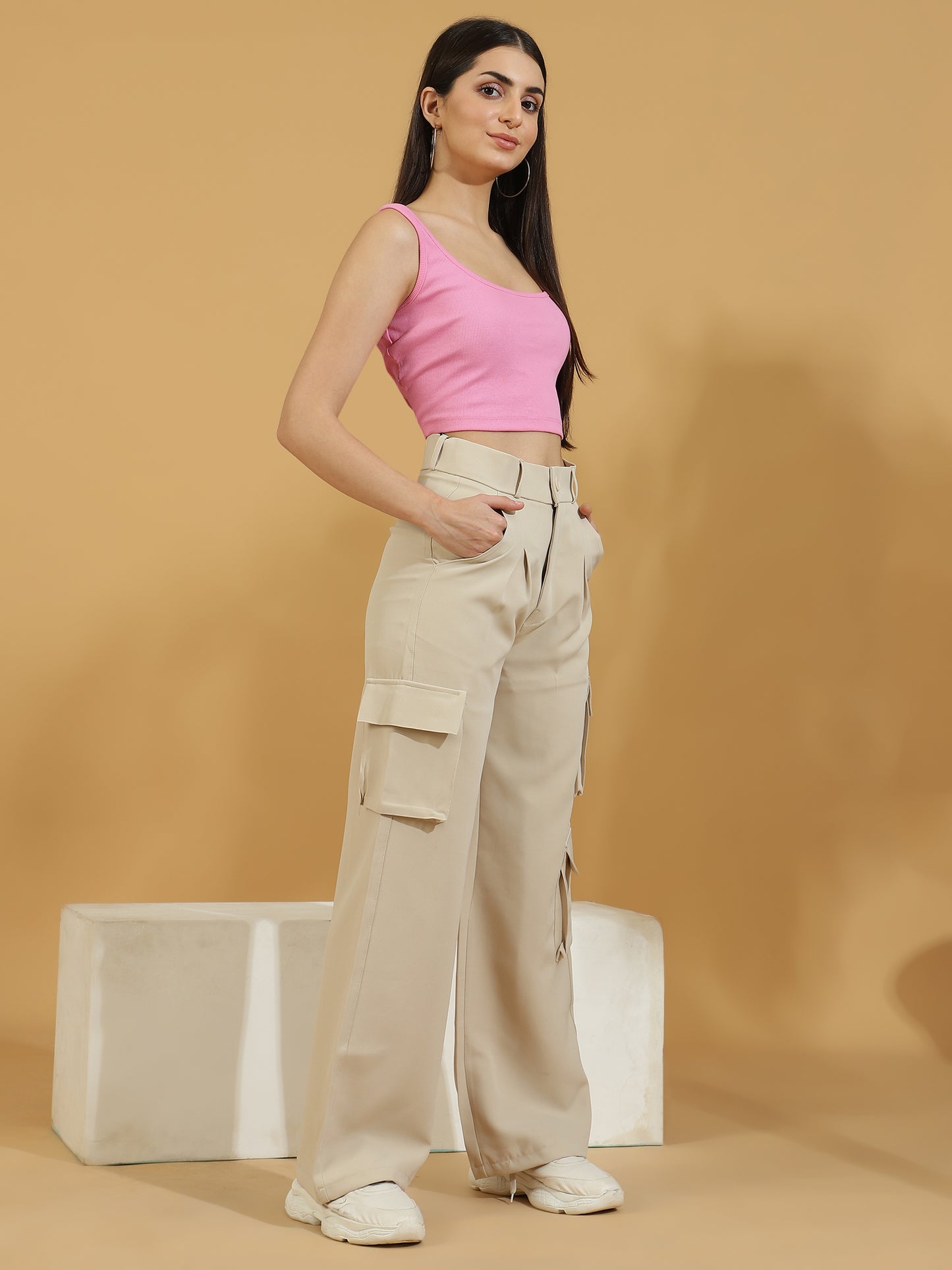 Korean Wide Leg Pants (Light Beige)
