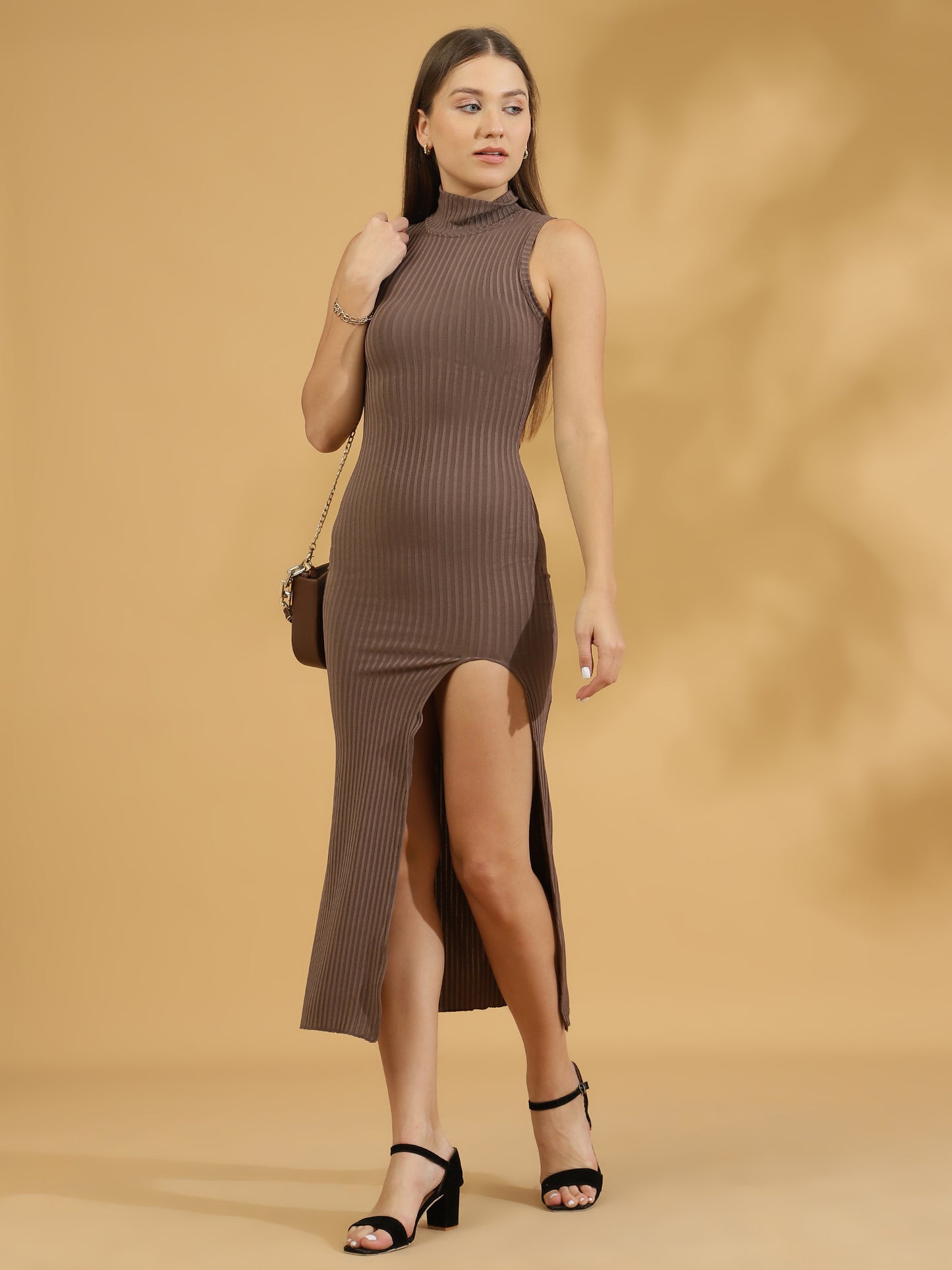 Ribbed Sleeveless Bodycon (Dark Beige)