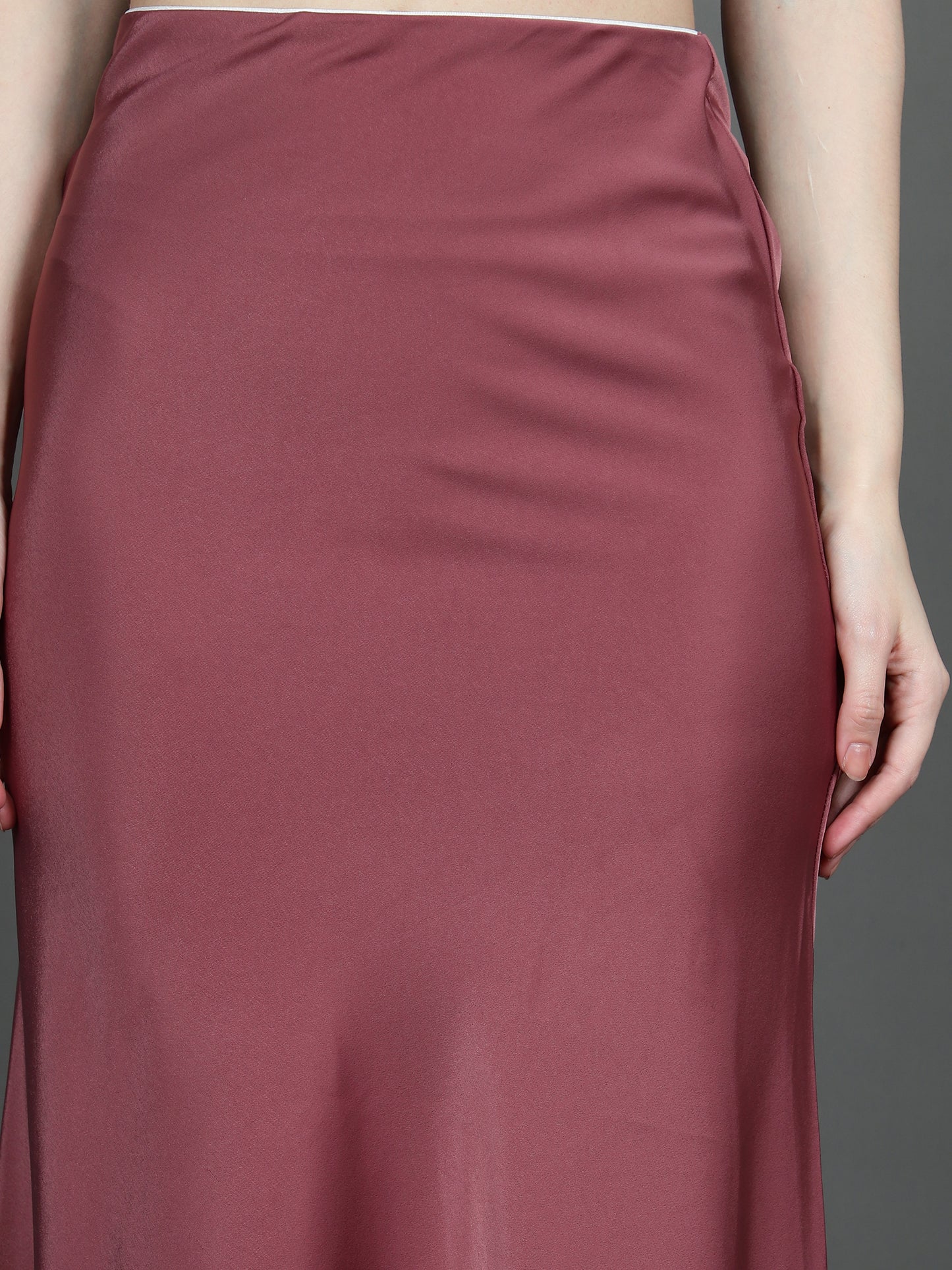 Solid Satin Long Skirt (Red)