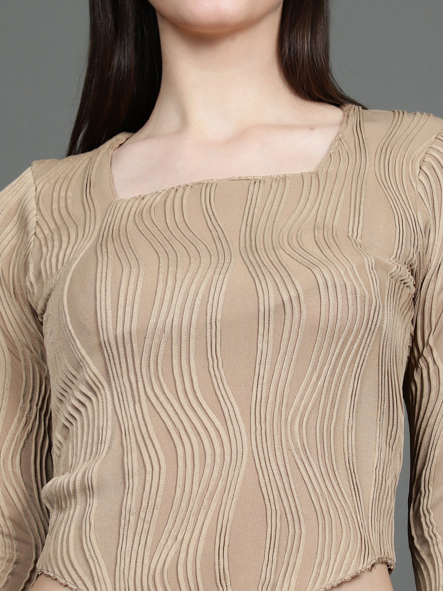 Full Sleeve Square Neck T-Shirt (Beige)