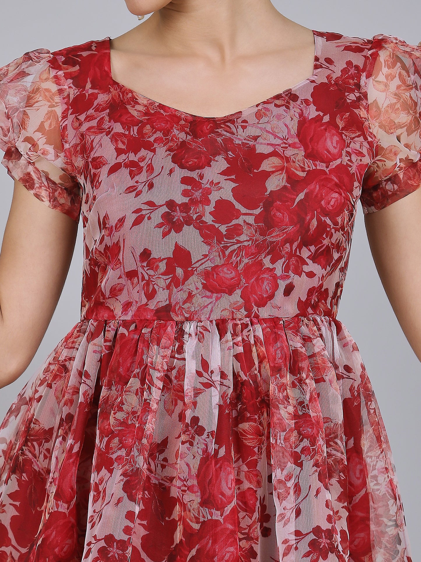 Enchanting Organza Mini Dress (Red)