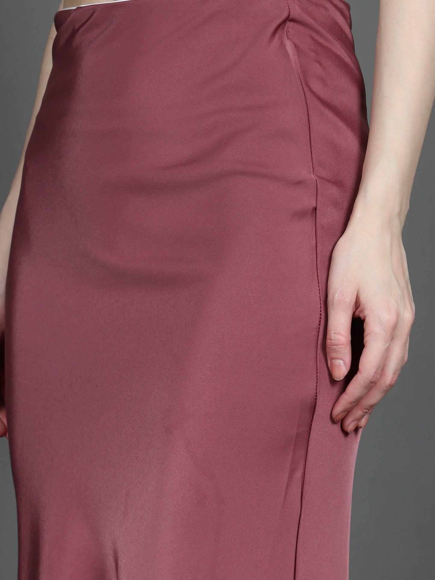 Solid Satin Long Skirt (Red)