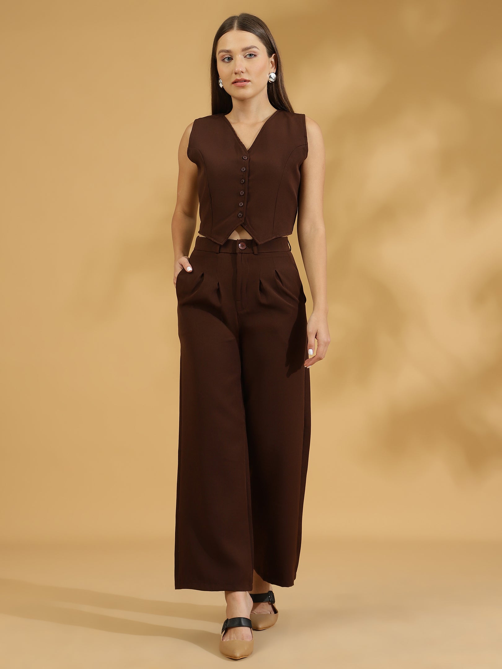 Elegant Matching Vest and Trouser (Dark Brown)