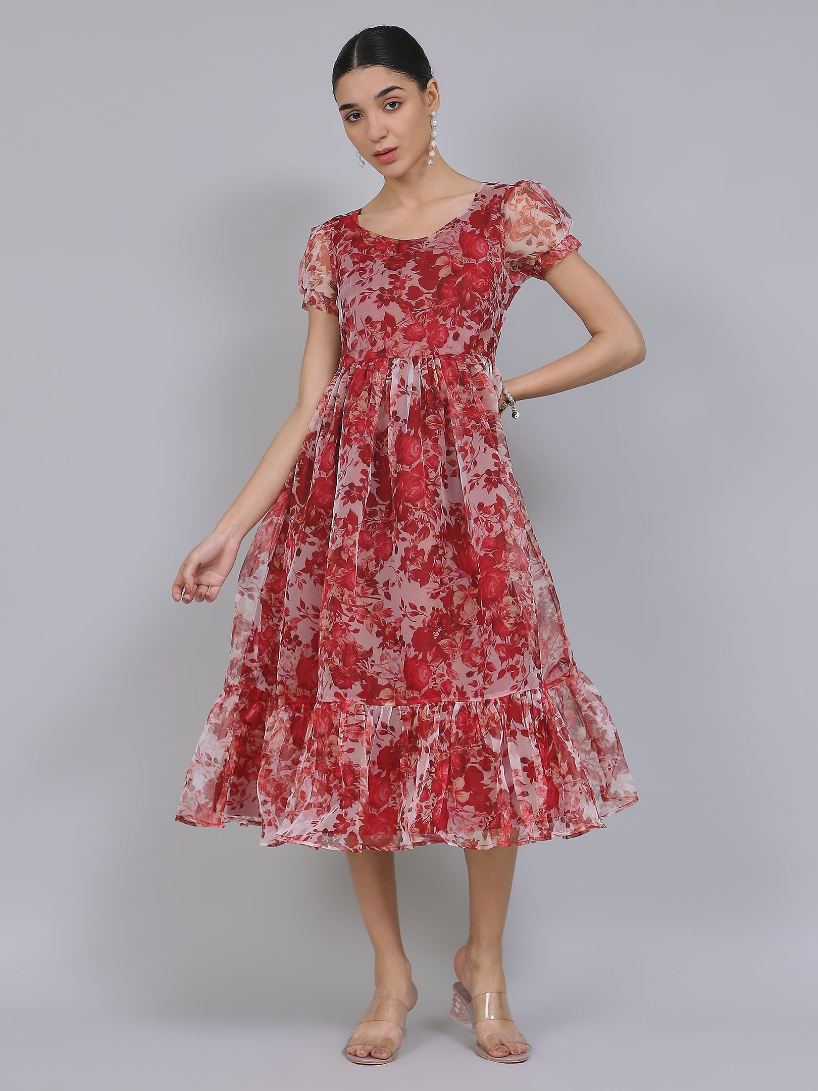 Enchanting Organza Mini Dress (Red)