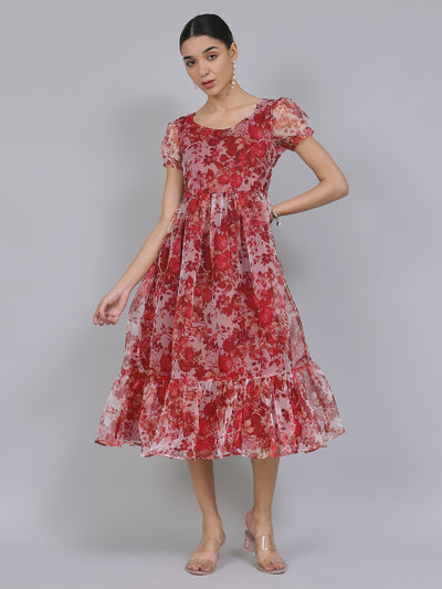 Enchanting Organza Mini Dress (Red)