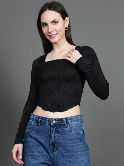Full Sleeve Square Neck T-Shirt (Black)