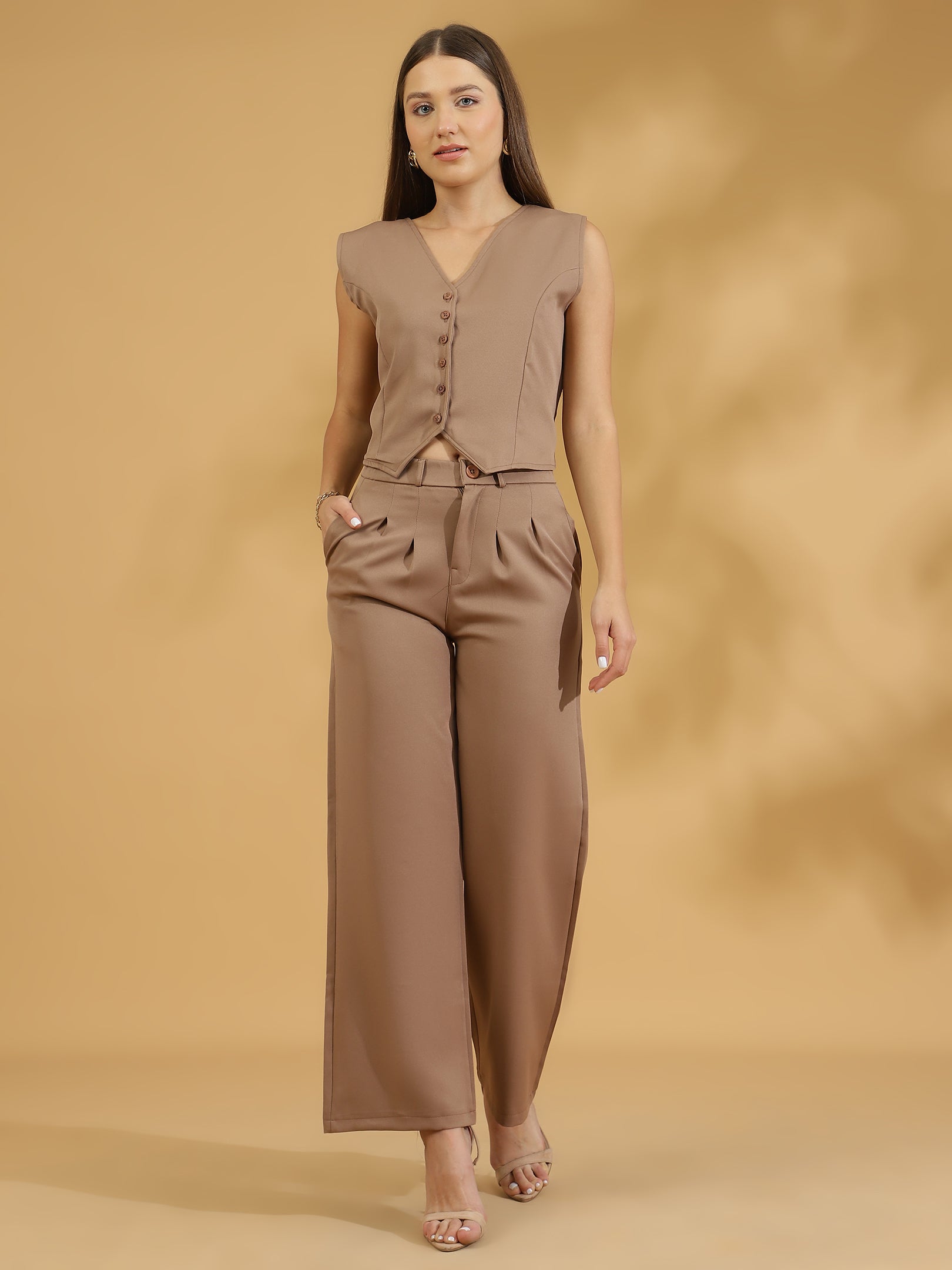 Elegant Matching Vest and Trouser (French Beige)