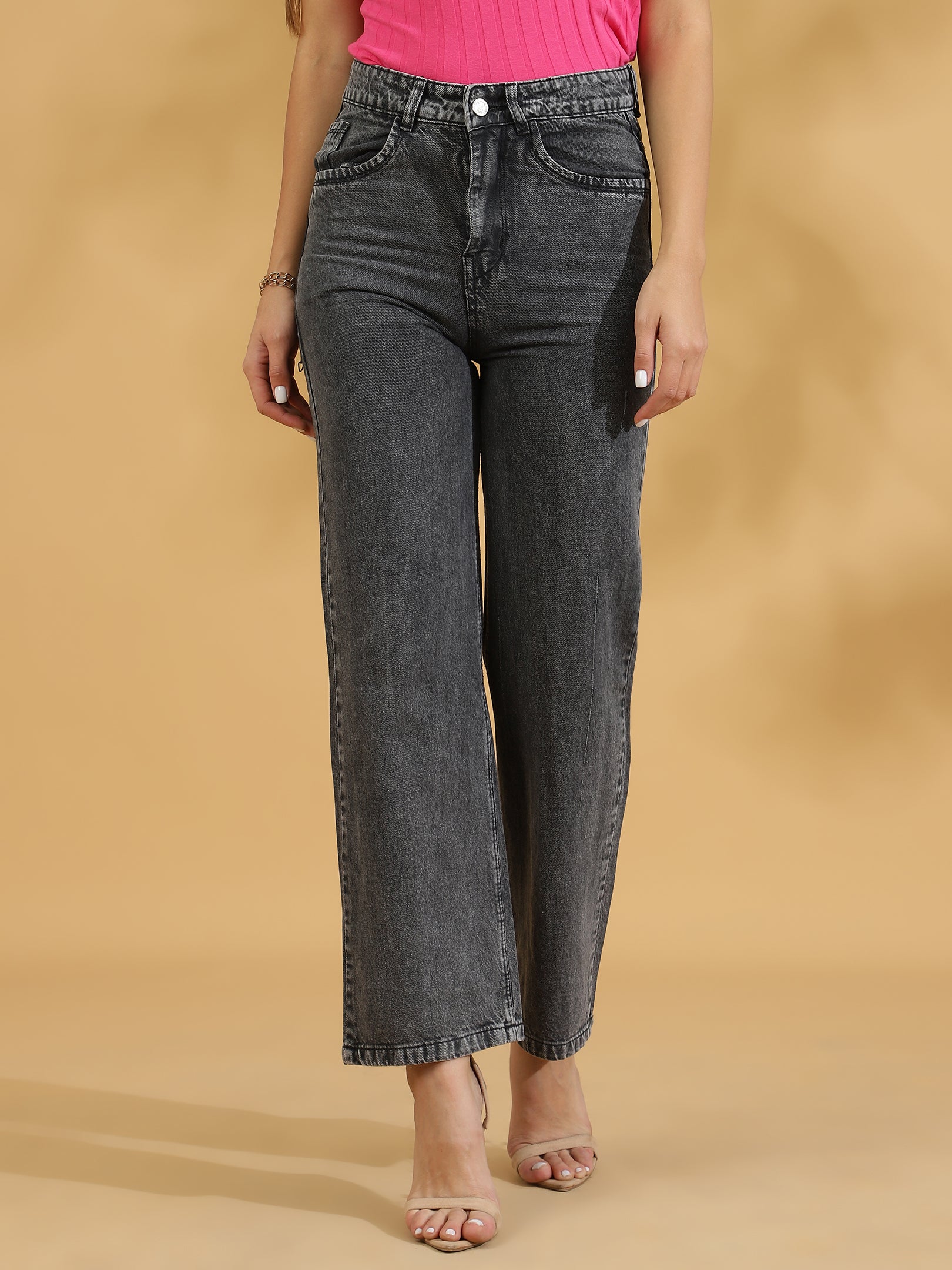 High Rise Straight fit Jean (Grey)