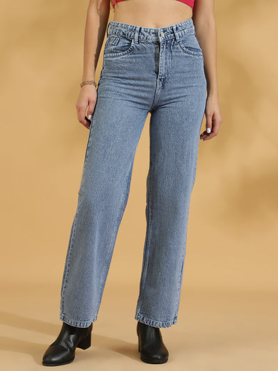 High Rise Straight fit Jean (Light Blue)