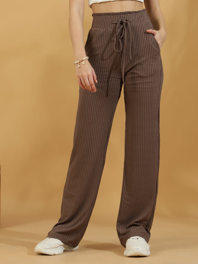 Solid Ribbed Trousers (Brown)