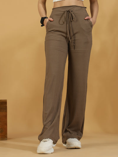 Solid Ribbed Trousers (Dark Beige)