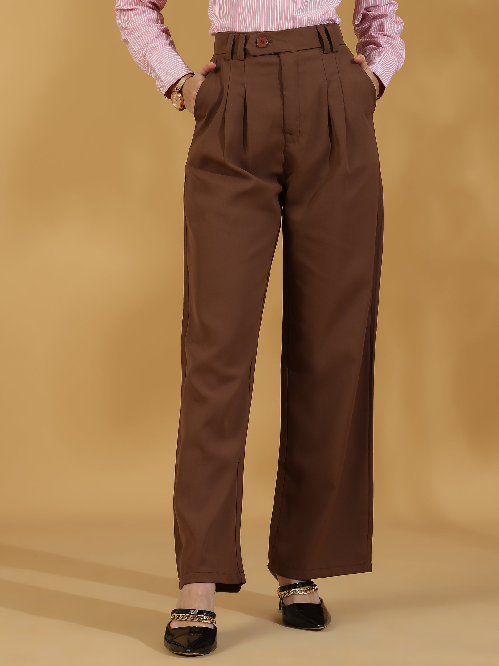Tailored Pleat Korean Pants (Brown)