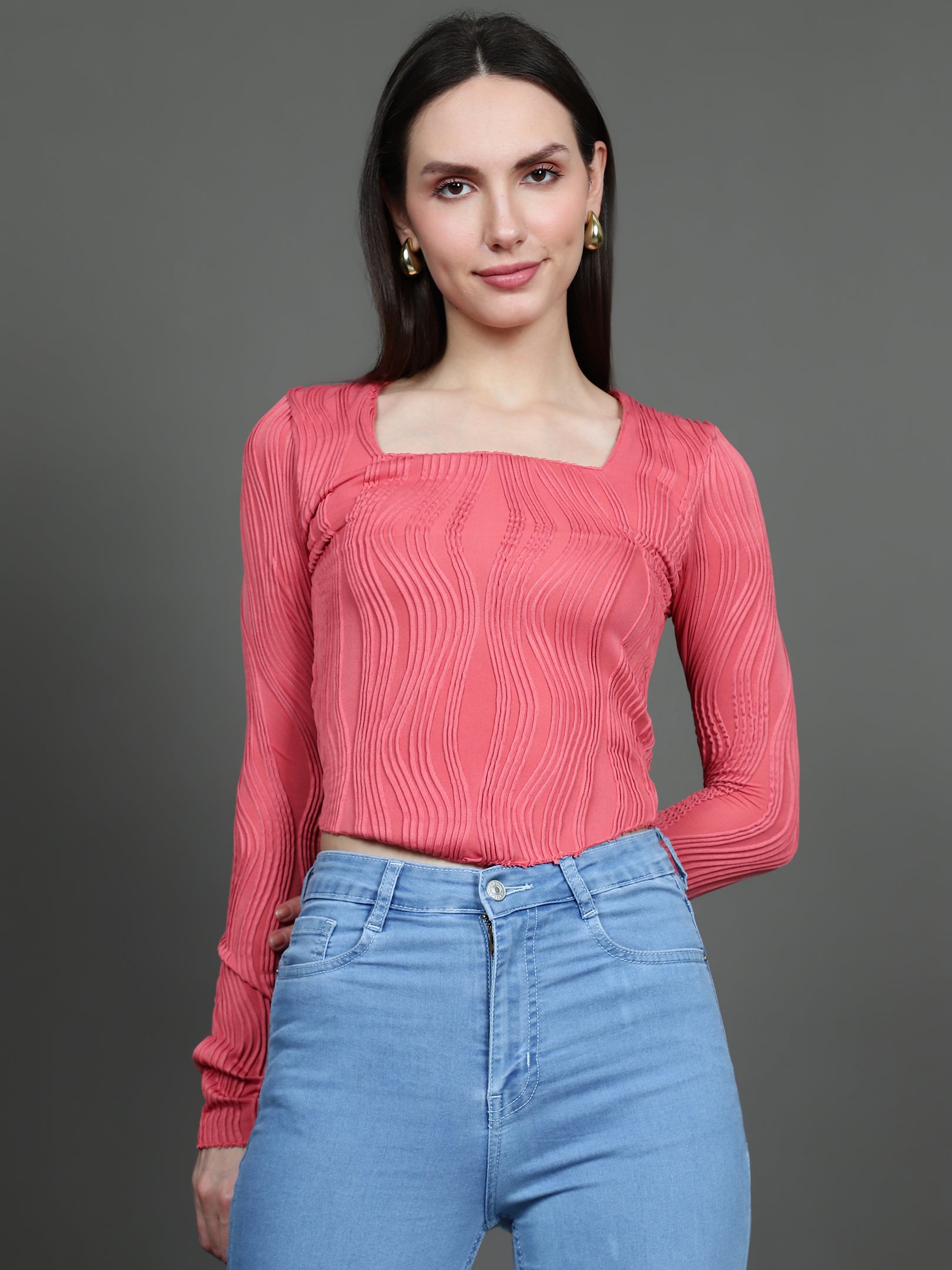 Full Sleeve Square Neck T-Shirt (Candy Pink)