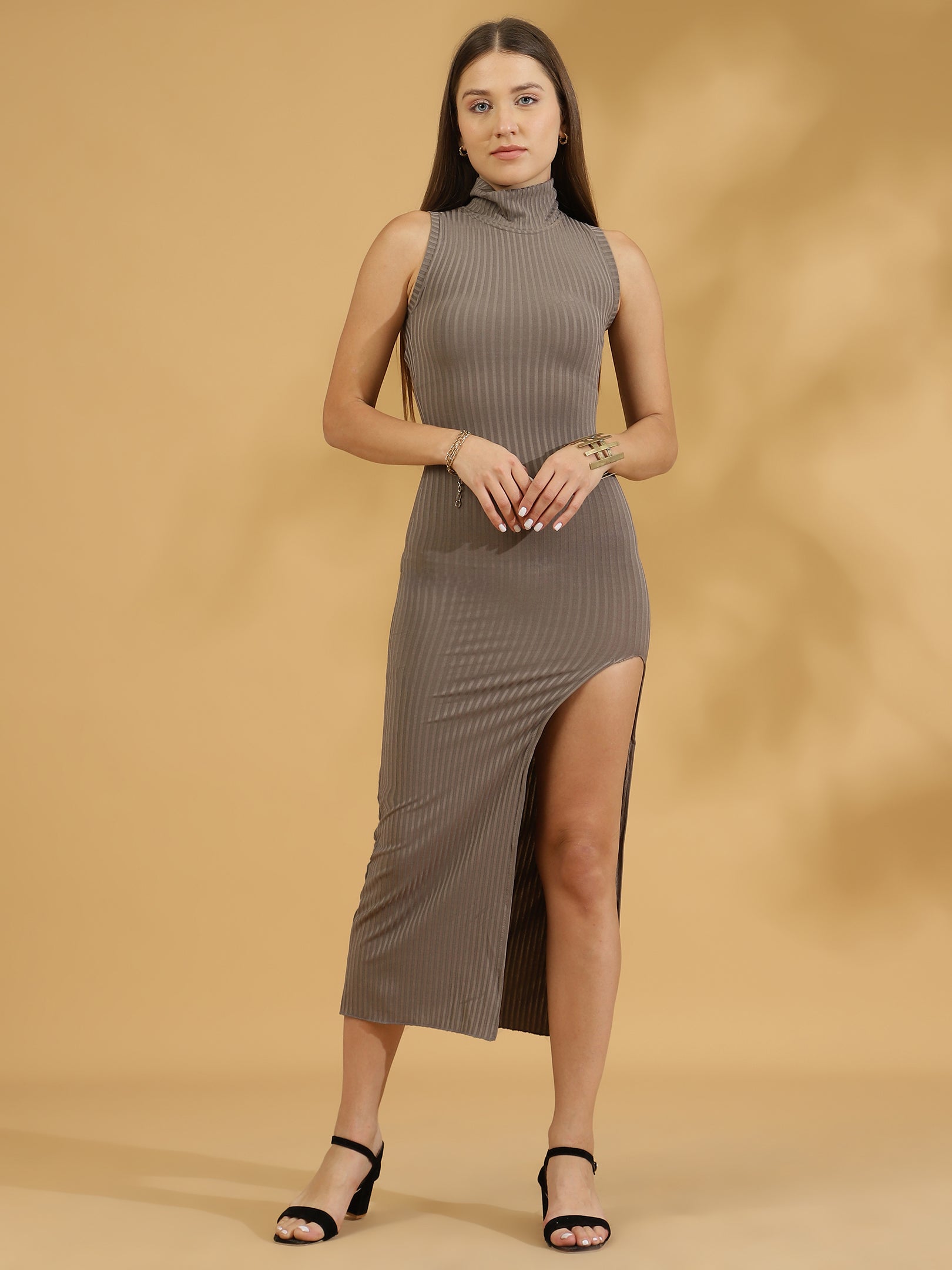 Ribbed Sleeveless Bodycon (Grey)