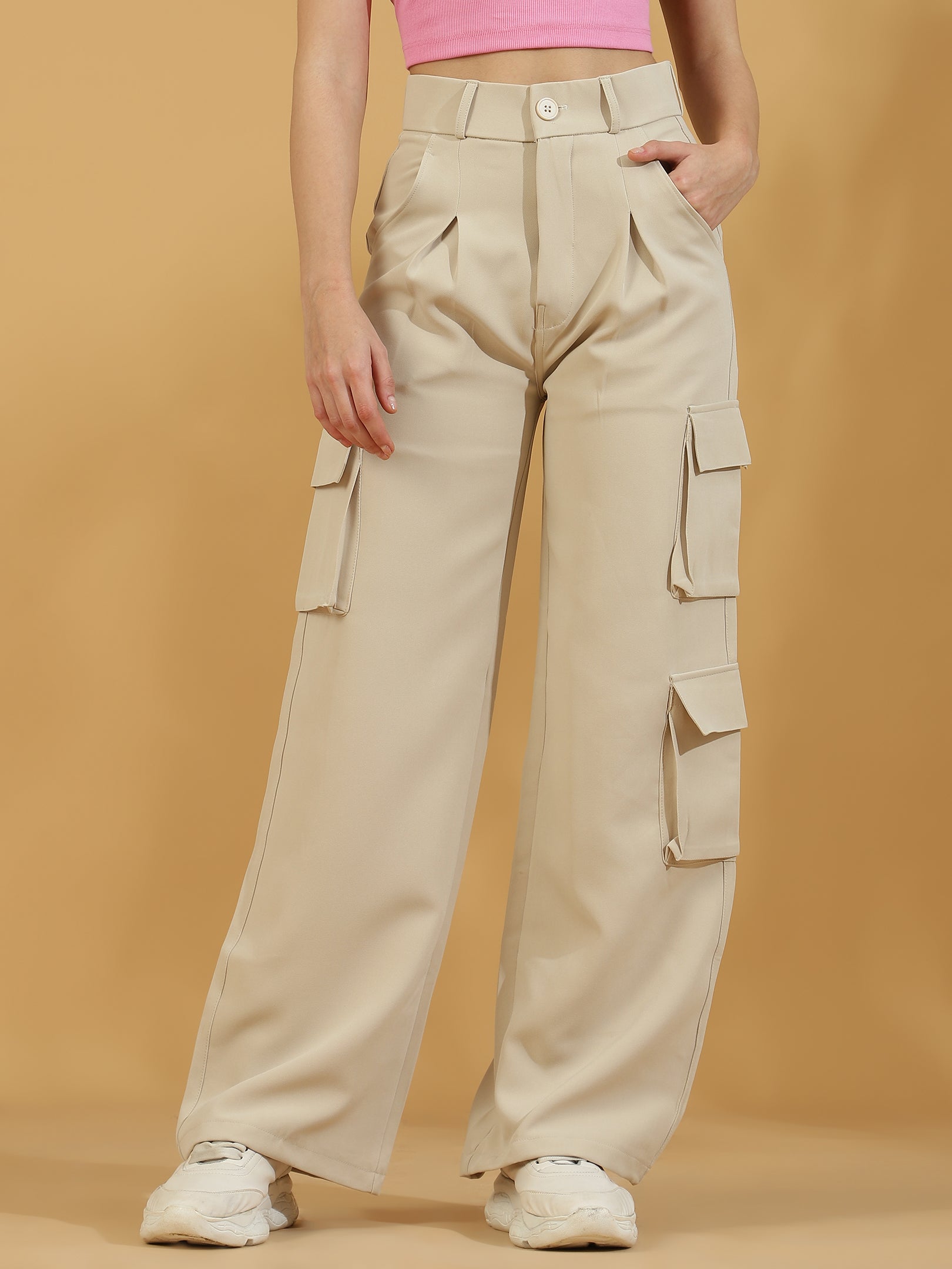 Korean Wide Leg Baggy Pants (Light Beige)