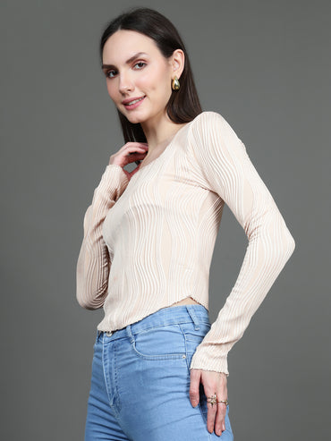 Full Sleeve Square Neck T-Shirt (Cream)