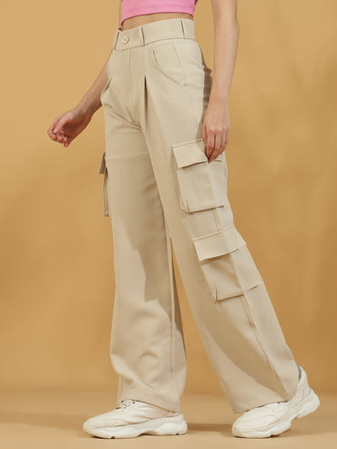 Korean Wide Leg Pants (Light Beige)