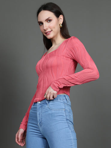 Full Sleeve Square Neck T-Shirt (Candy Pink)