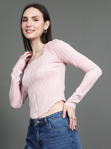 Full Sleeve Square Neck T-Shirt (Baby Pink)