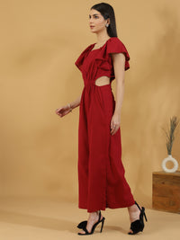 Solid Cutout Sleeveless Jumpsuit (Red)