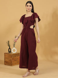 Solid Cutout Sleeveless Jumpsuit (Maroon)