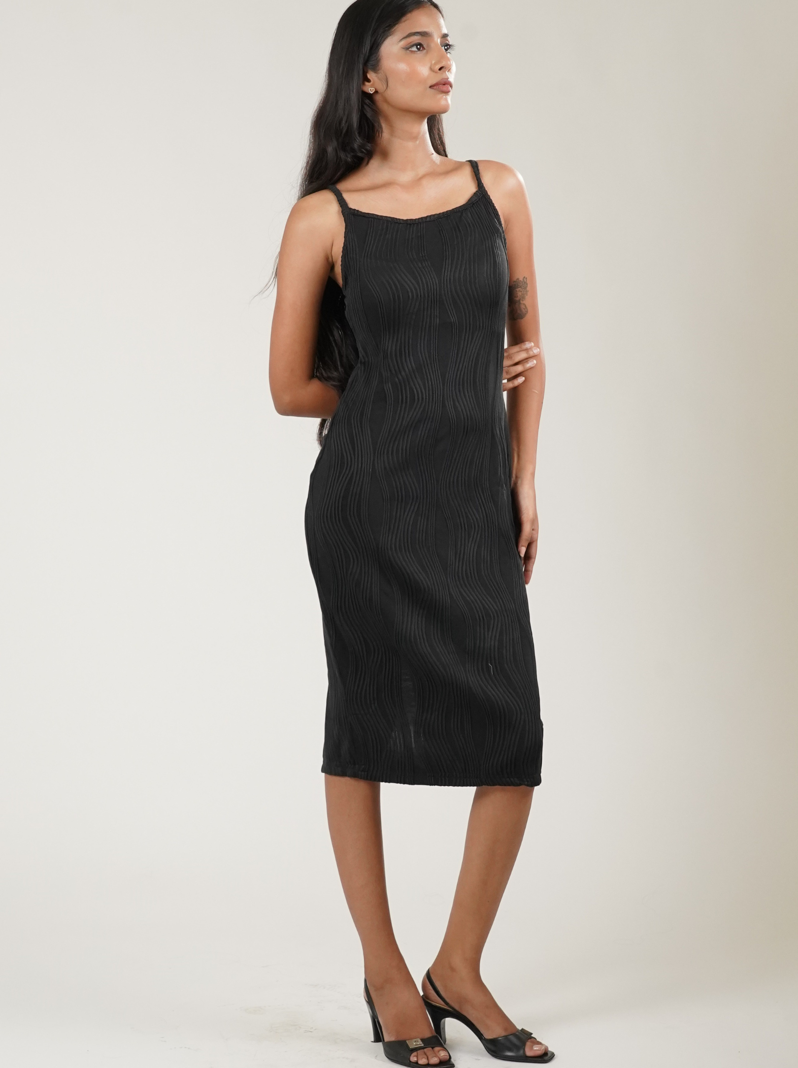 Brighton Textured Sleeveless Bodycon (Black)