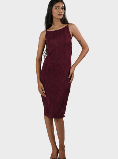 Brighton Textured Sleeveless Bodycon (Maroon)