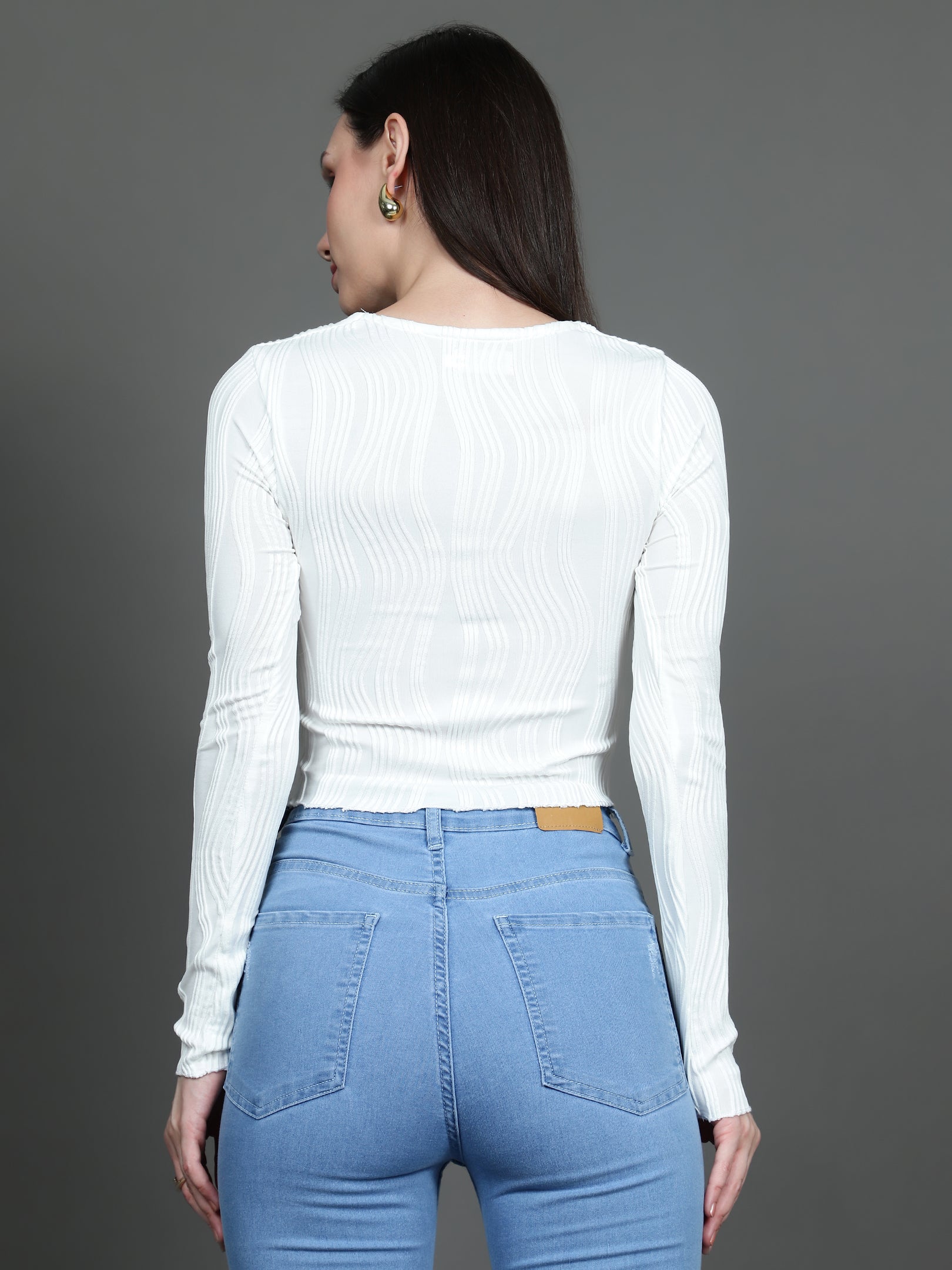 Full Sleeve Square Neck T-Shirt (White)