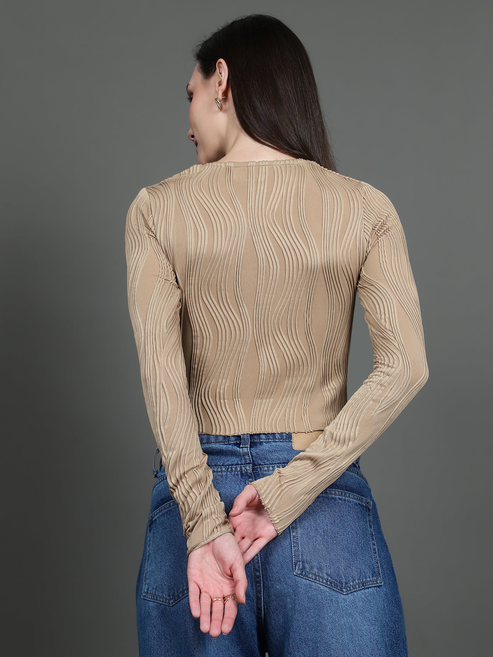 Full Sleeve Square Neck T-Shirt (Beige)