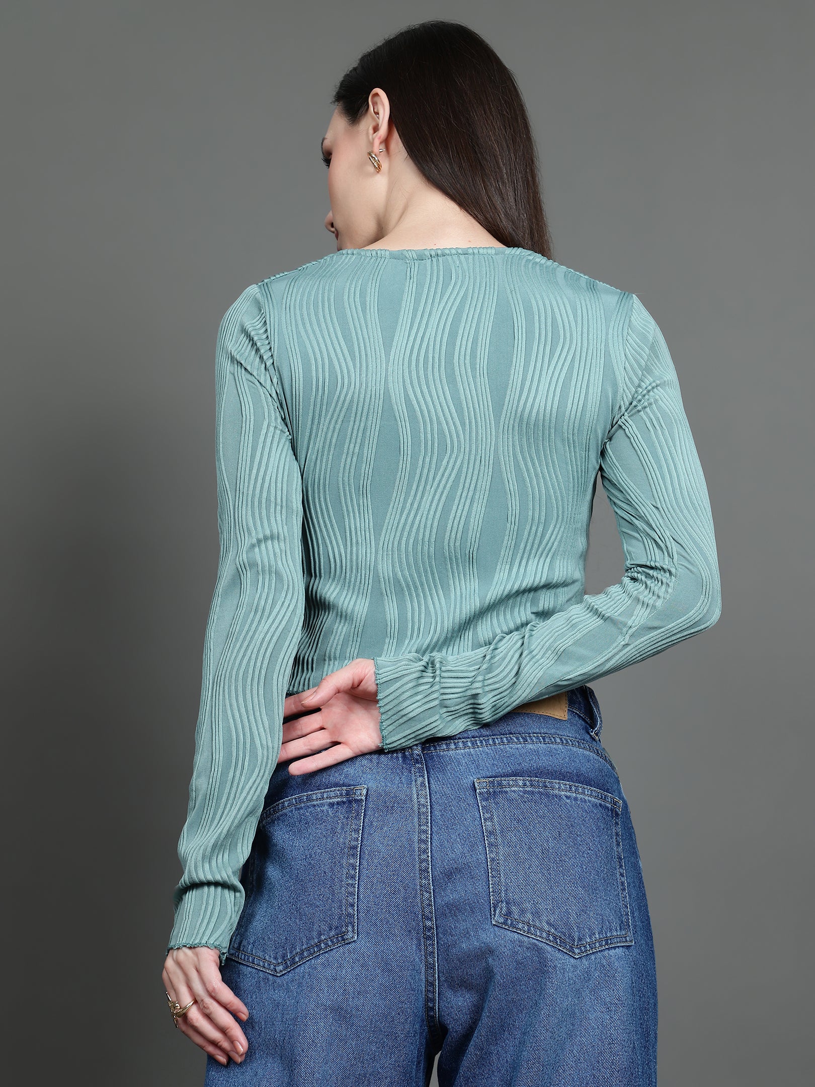 Full Sleeve Square Neck T-Shirt (Basil Green)