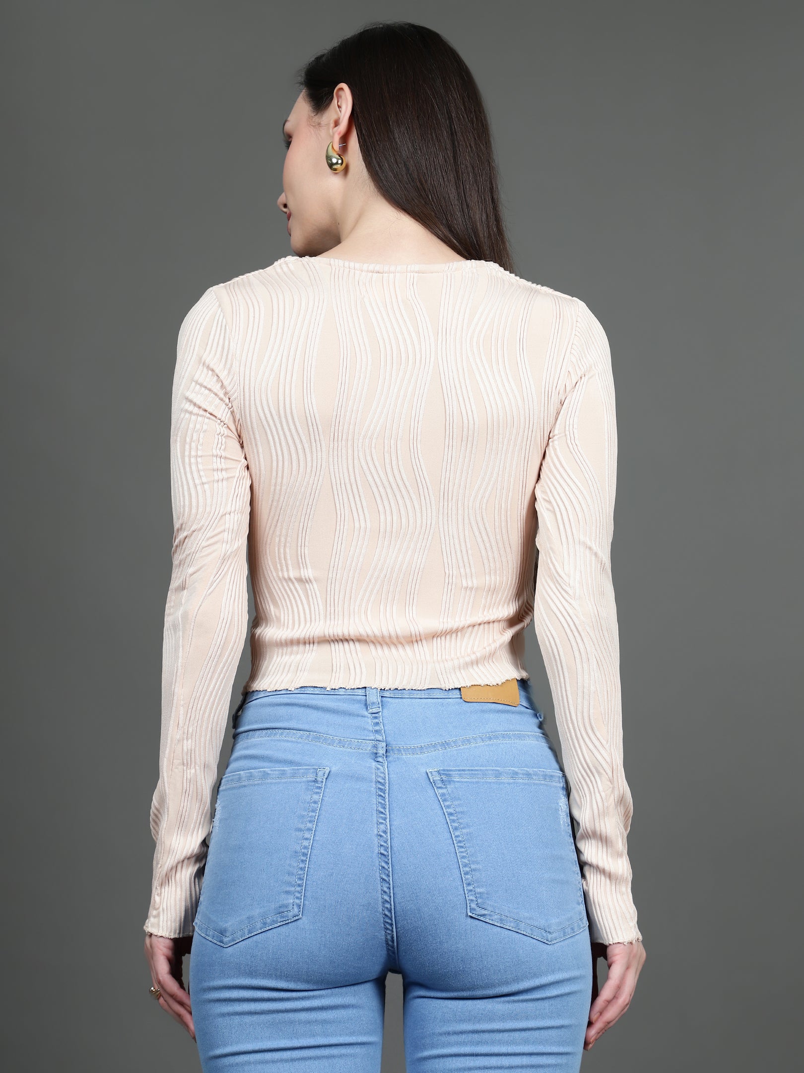 Full Sleeve Square Neck T-Shirt (Cream)