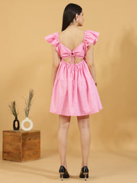 Solid Squared Neck Puff Sleeve One Piece Dress
