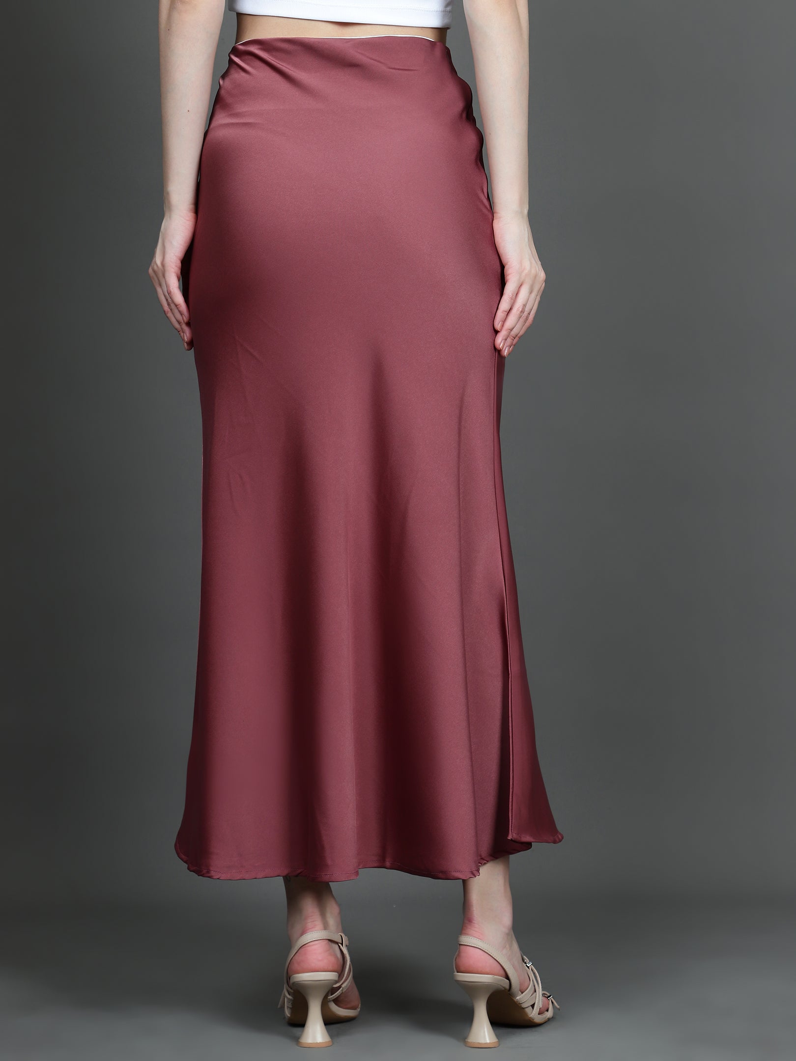 Solid Satin Long Skirt (Red)