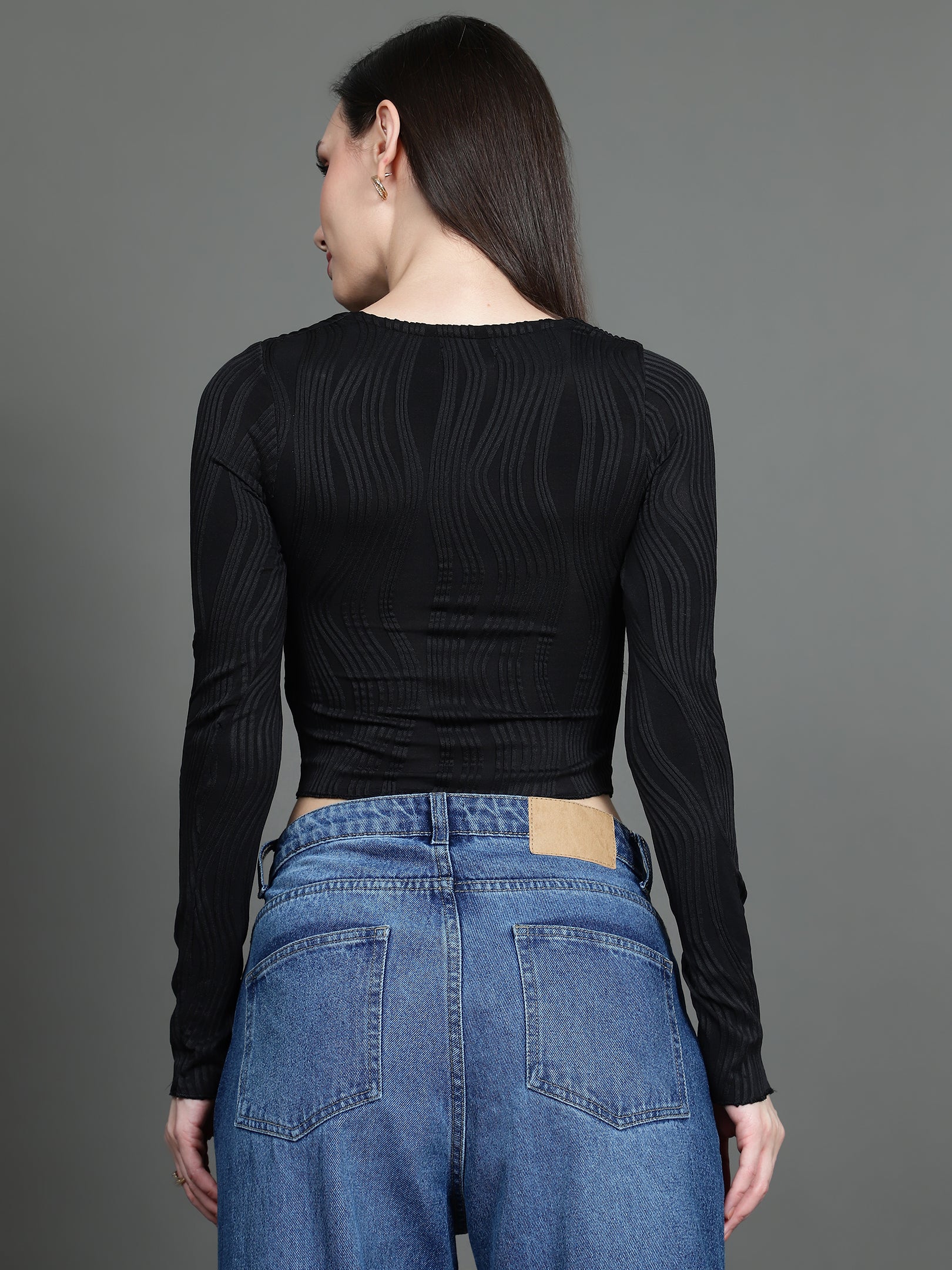 Full Sleeve Square Neck T-Shirt (Black)